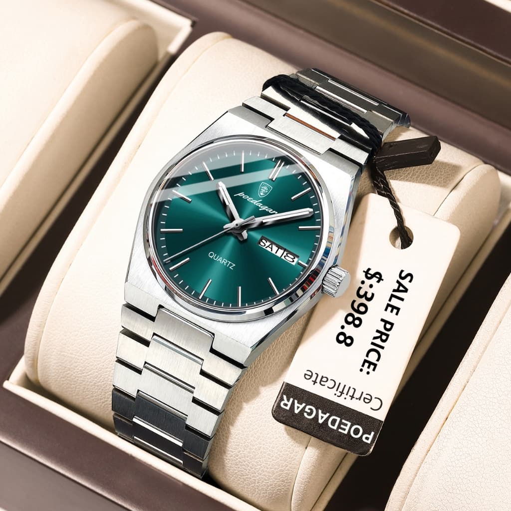 POEDAGAR Relógio Feminino de Luxo Em Aço Inoxidável Relógio Feminino À Prova D'água Luminoso Data Semana Relógio Feminino Elegante Relógio de Pulso Original de Quartzo Para Mulheres + Caixa