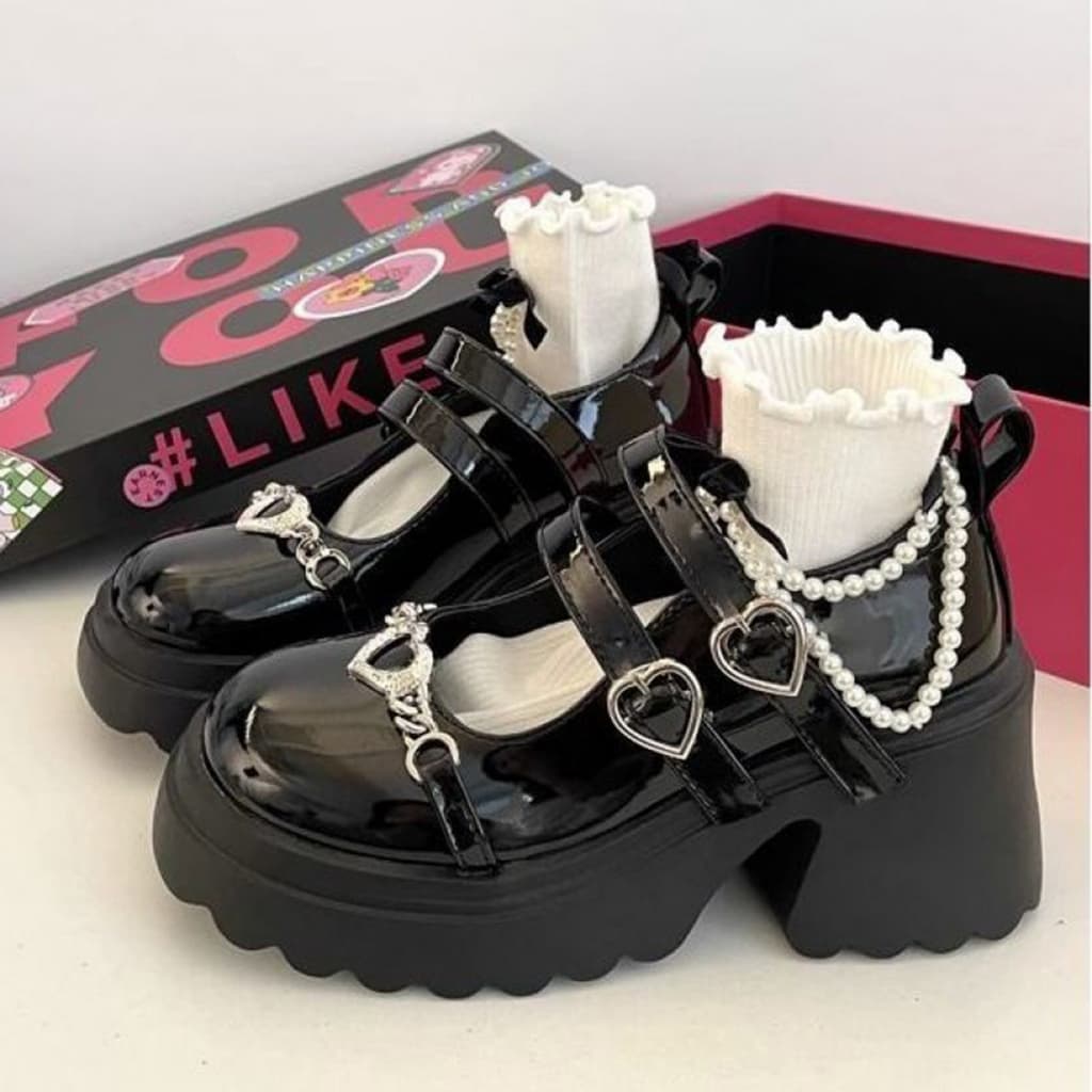 design De Nicho , Sapatos Mary Jane De Amor Doce E Legal , Novo Estilo , Escuro , Sola Grossa Pequenos De Couro Com Aume