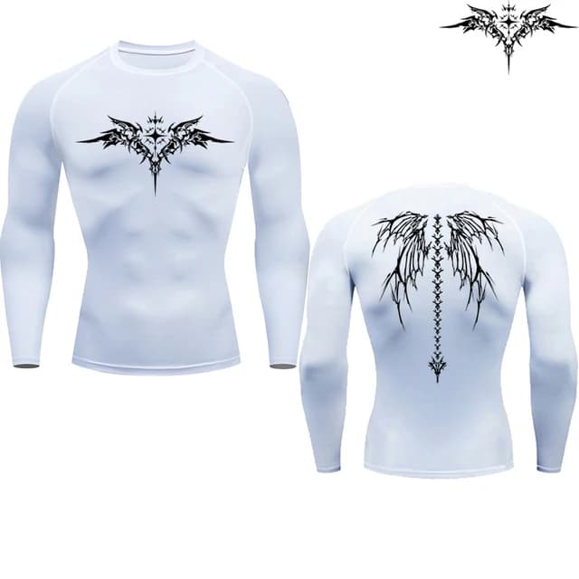 Ginásio Quick-Drying Sportswear, Camiseta Casual de Compressão Masculina, com Impressão Anime,  Manga Longa, Respirável