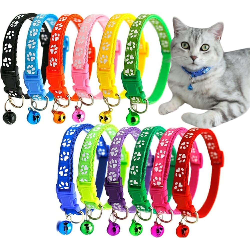 Coleira Pet Patch Coleira cão gato Coleira gato com pegada única Pata Imprimir coleira sino Coleira gato Fivela
