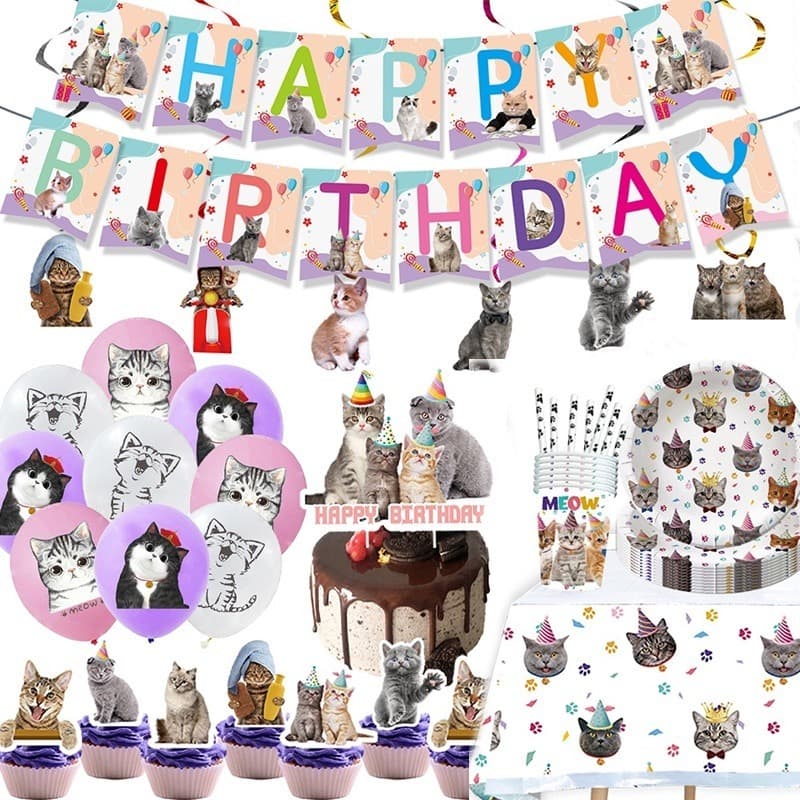 Conjunto De Louça De Mesa Temático Gato Fofo Festa De Aniversário Decoração Animal De Estimação