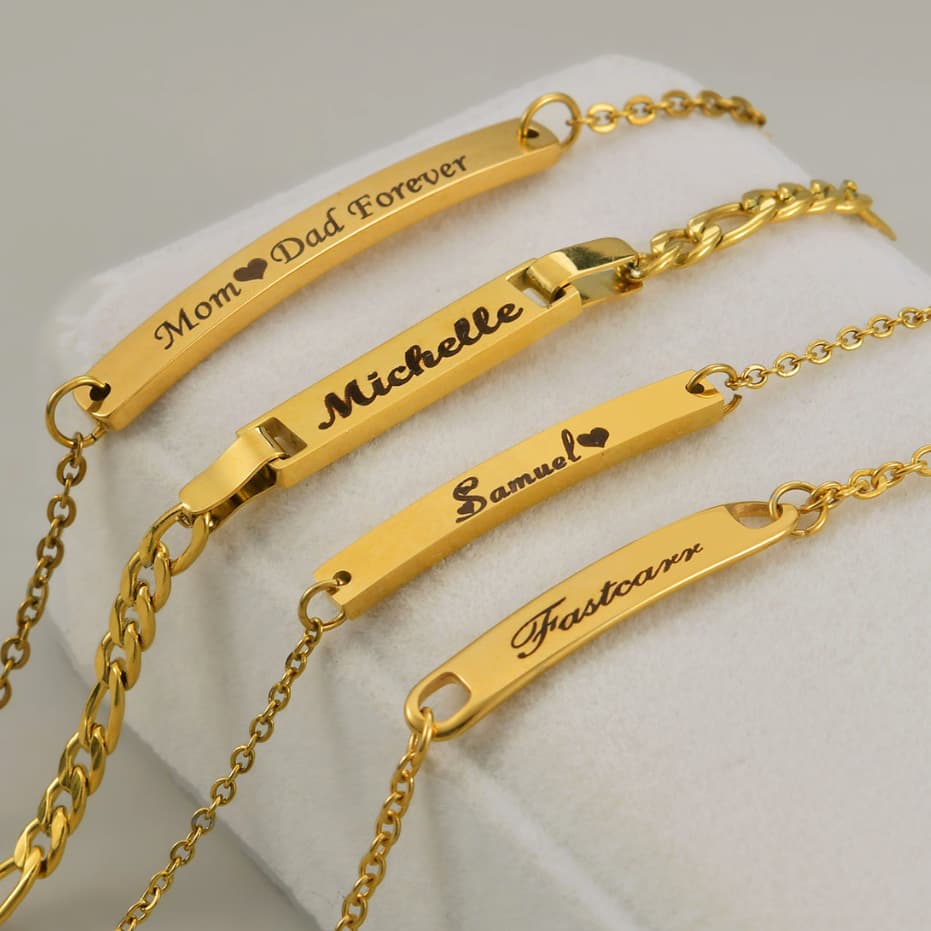 Pulseira Personalizada De Nome De Bebê Para Crianças De Aço Inoxidável Corrente De Elo Ajustável