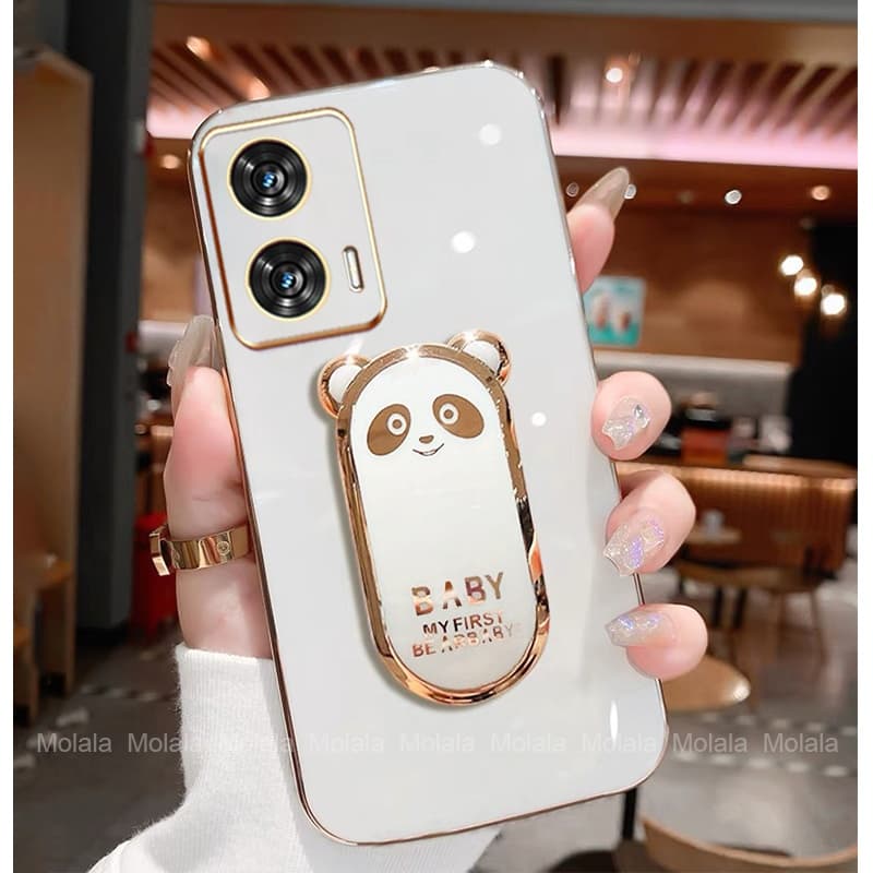 Capa Para Motorola Edge 50 Fusion Moto G85 G24 G04 G04s Panda Fofo Com Suporte Dobrável De Telefone
