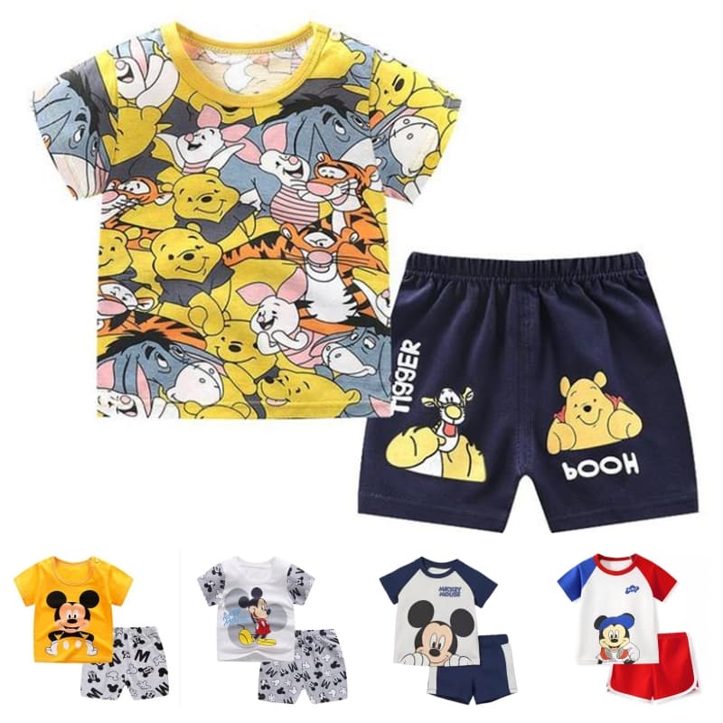 2 Peças/Conjunto Mickey Roupas De Verão Para Bebês Crianças Manga Curta Meninas Camiseta + shorts Disney 1-4 Idade