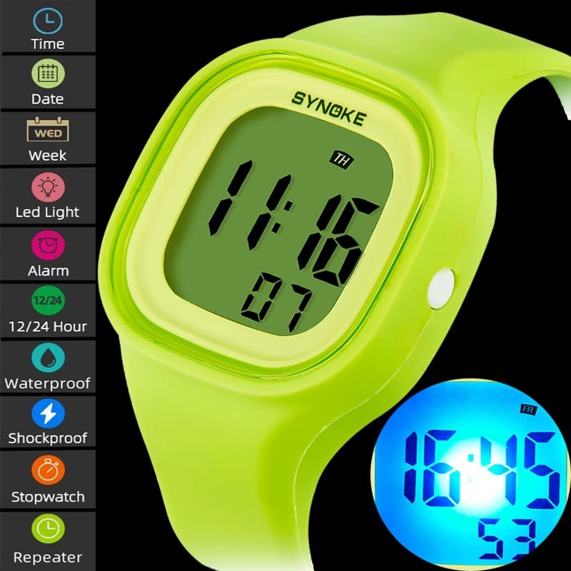Relógio De Pulso Synoke Unisex Digital Sport's Watch Correia De Silicone Macia De 50m À Prova D'água Feminino Com Geléia De Leds Moda Despertador Multifuncional