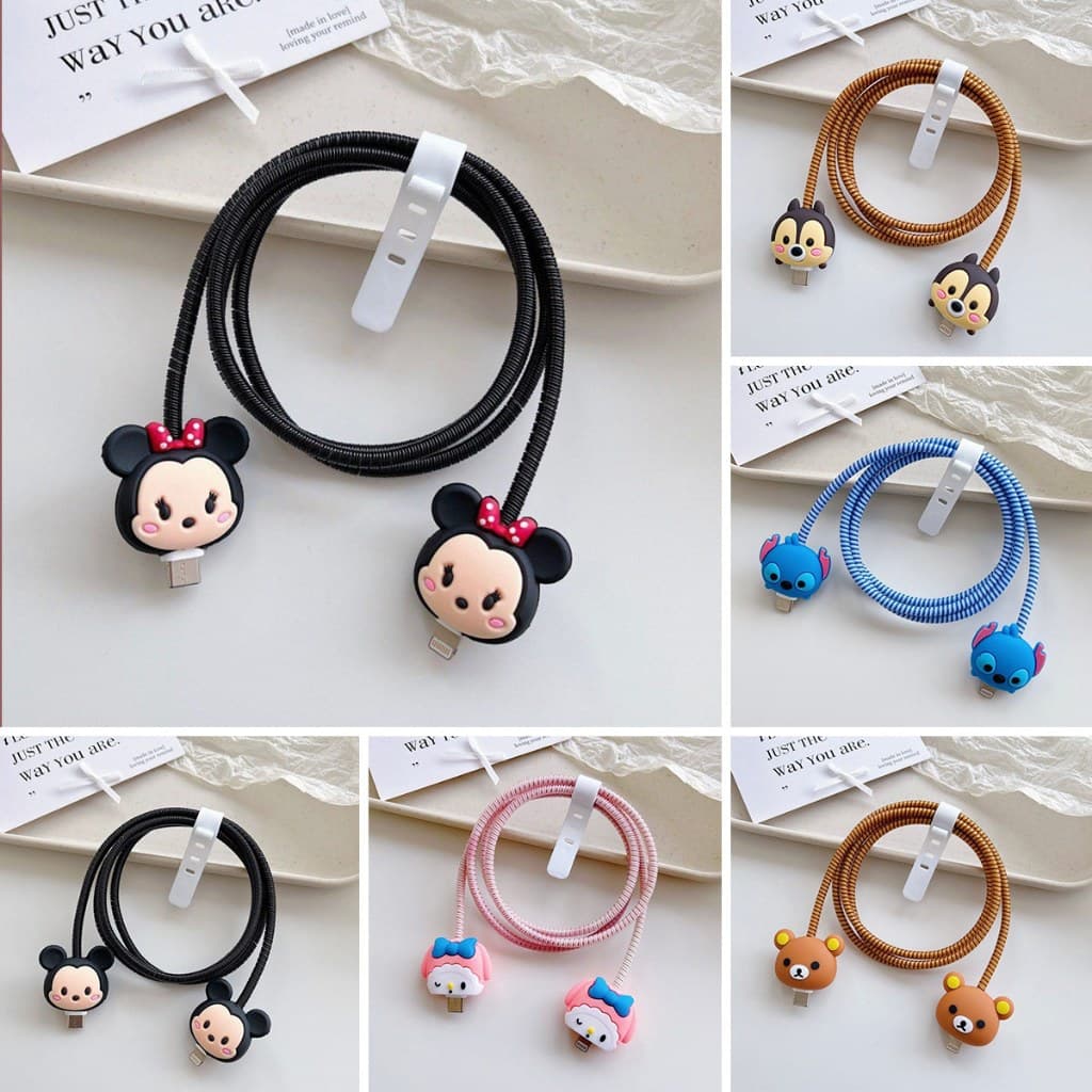 Um Conjunto De Protetores De Cabos De Desenhos Animados Para O Carregador Usb Para Iphone 15 14 13 12 Capa Protetora De