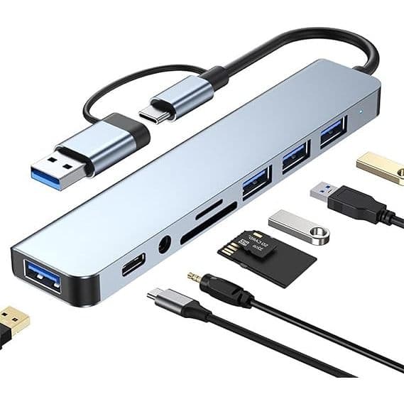HUB Usb 8 Em 2 Tipo C De Alta Velocidade 3.0 4 Portas Multi Divisor Adaptador OTG