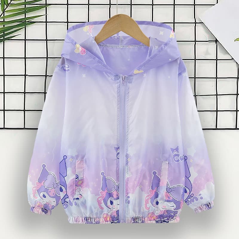 Kuromi Jaqueta protetora contra o sol para meninas Primavera Verão Estilo fino de agasalho 3-14 Anos Roupas Infantis