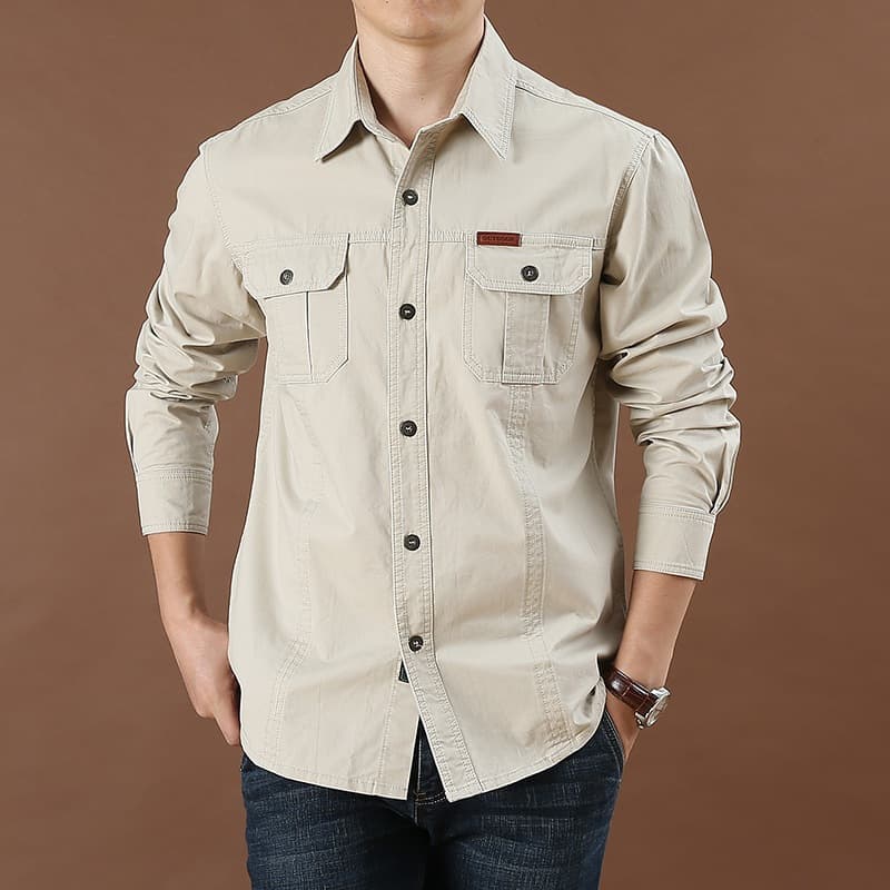 2024 Primavera Outono 100 % Algodão Camisa De Carga Para Homens Camisas De Manga Longa Bolso Casual Outdoor Militar Colt