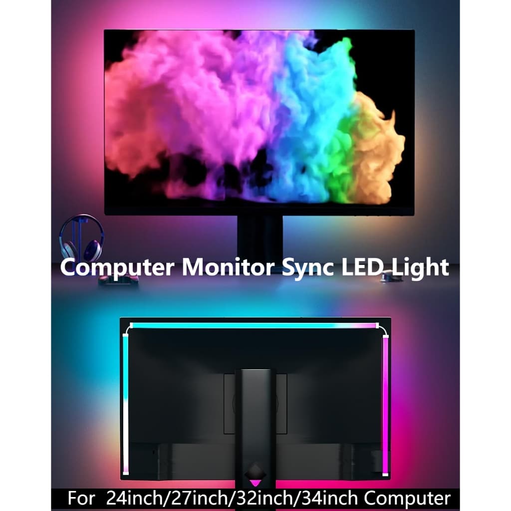Luz De Fundo USB 5V Ambilight RGB Para Monitor De Computador Sync LED Com Adesivo , Fita RGBIC PC De Imersão Decoração De Jogos , Presentes De Natal
