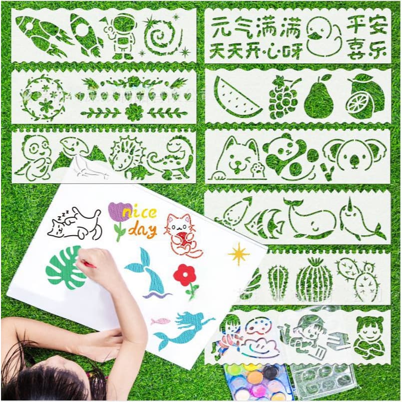 8 Pçs/SET , Modelo De Pintura De Tira Longa Conta De Mão Régua De Renda Oca Desenhado À Das Crianças