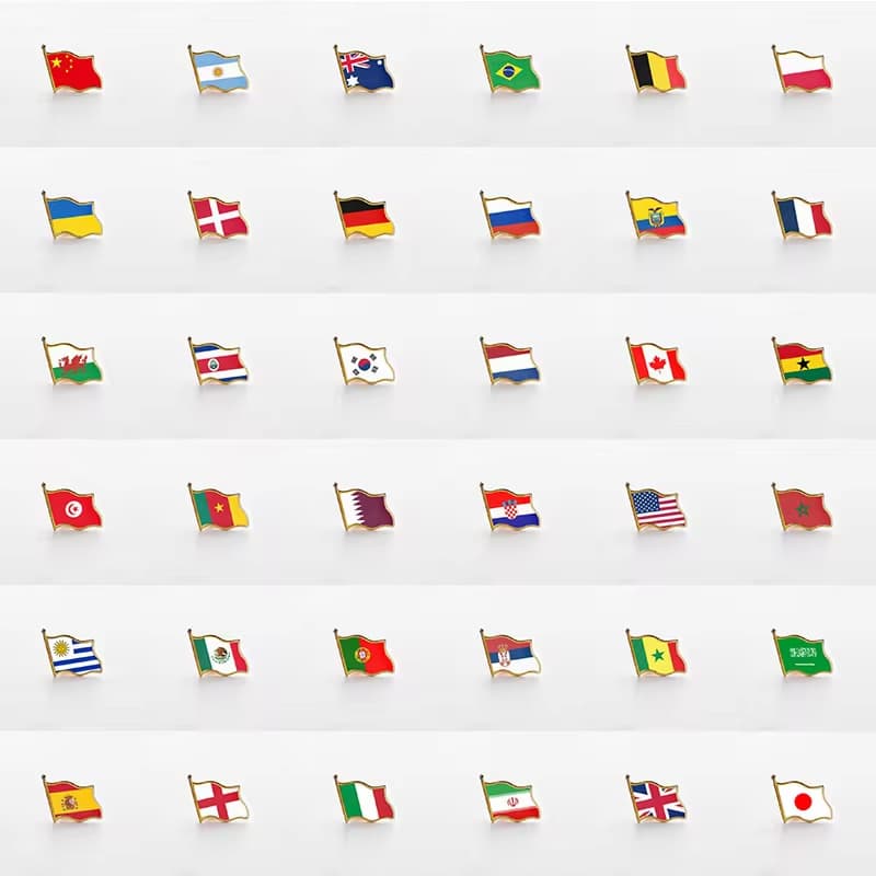 Brasil , Shaki , Rússia , Argentina , Algéria , Bélgica  Coréia Do Sul , Crachá De Lapela Metálico De Bandeira Nacional