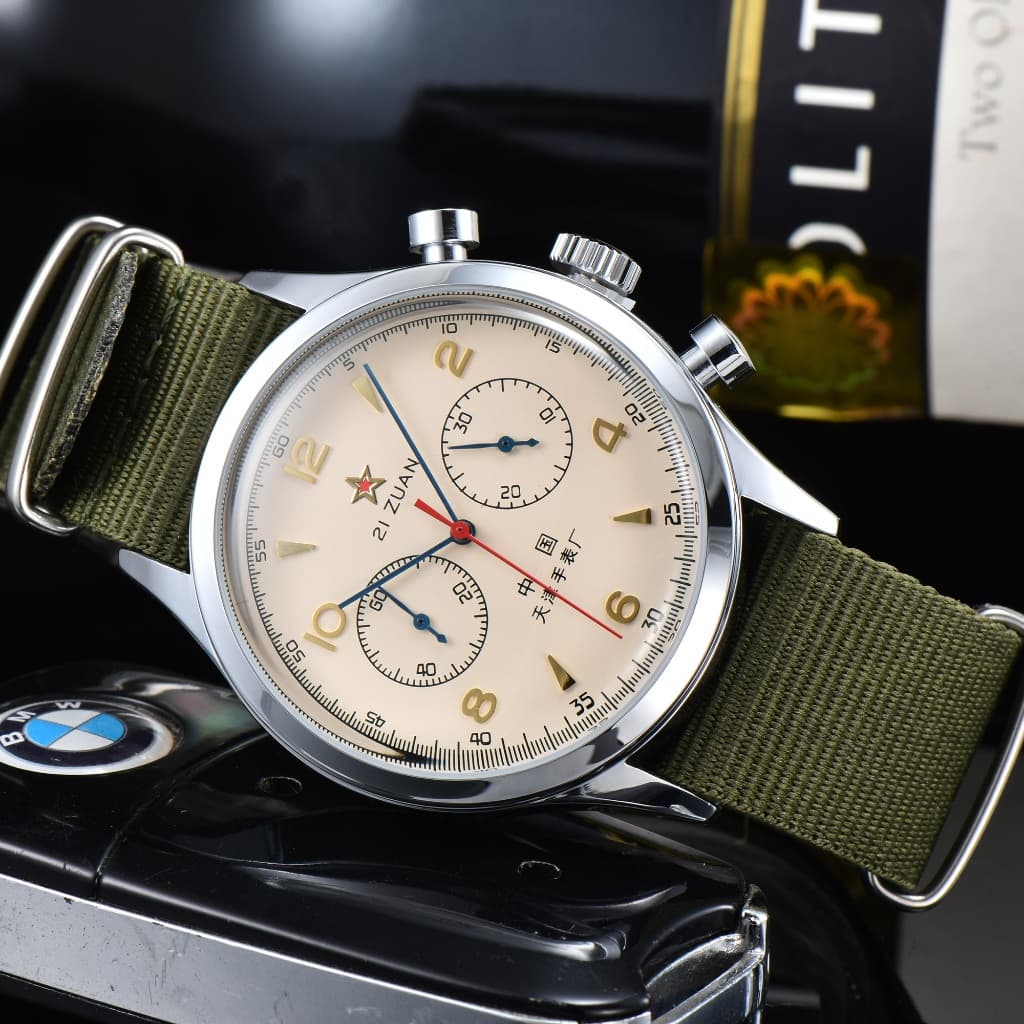 Seagull Pilot Chronograph Moda Retro Design em relevo Relógio com mostrador combinado Rui Watch dgyh