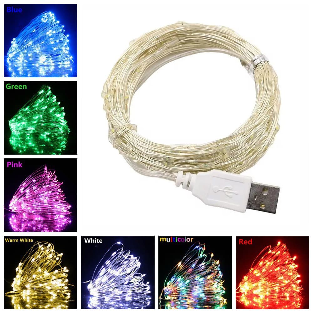 Luzes LED 2M 5M 10M Luz De Corda USB Fada Natal Branco Quente Para Jardins À Prova D'água Ao Ar Livre Casas Parte Presen