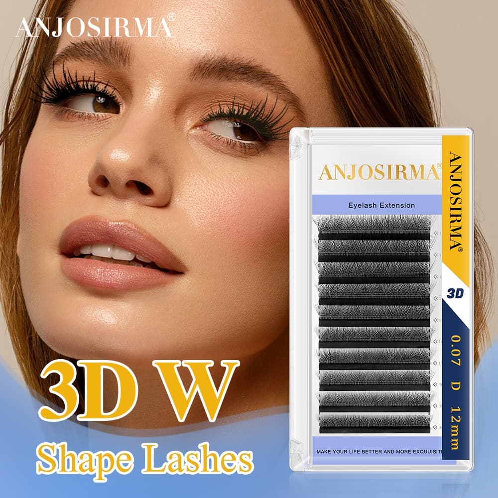 ANJOSIRMA  Forma W Bloom Floração Automática Premade 3D Fãs Extensões Da Pestana Natural Cílios De Luz Suave Completa