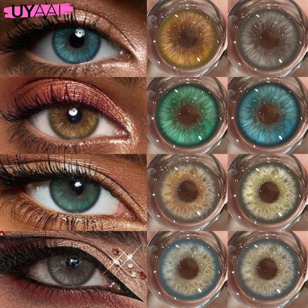 UYAAI 2024 Autumn New Style Contatos Lentes De Outono Novo Estilo Maquiagem Beleza Azul Olhos Verdes Suaves Anualmente Pinça Livre Estojo