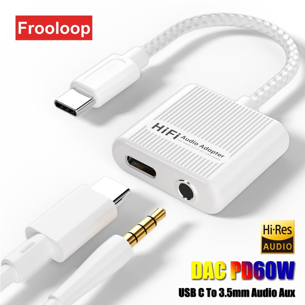 Adaptador De Jack Tipo C A 3,5mm DAC Para Rato PD 60W HiFi Audio Aux USB Conversor De Fone De Ouvido 32 Bit 384 KHz