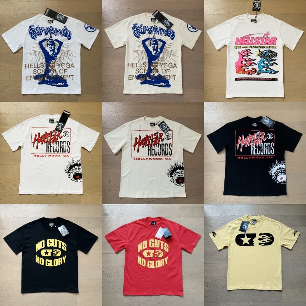 Hellstar Marca de Moda Vintage Hip Hop Streetwear Camiseta Dos Homens Solta Em torno do Pescoço Tee