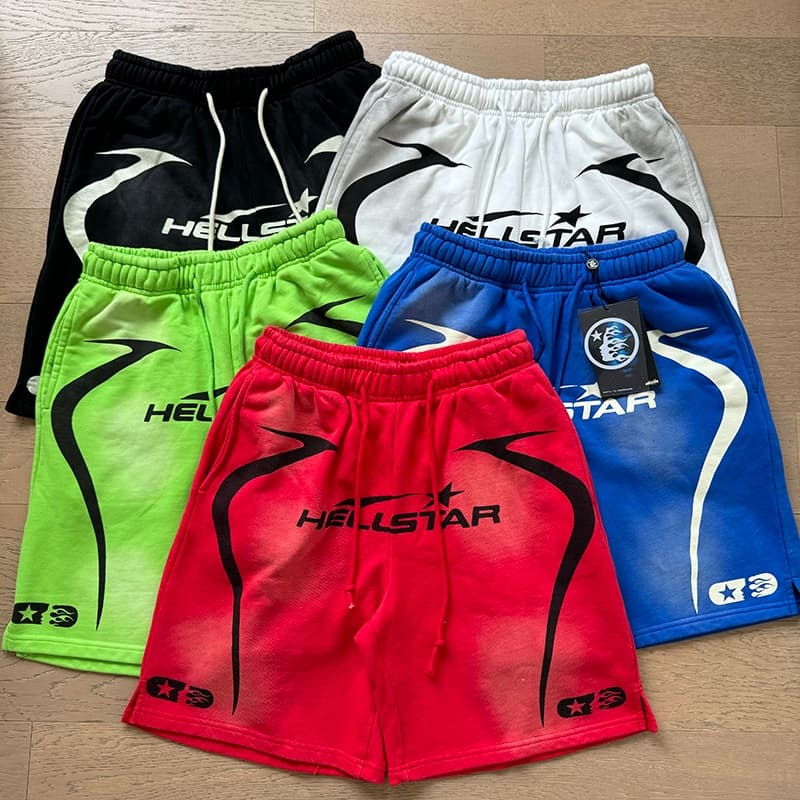 HELLSTAR CAP 10 High Street Casual Loose Sports Shorts para Homens Hip Hop Cinco Quarter Pants Verão