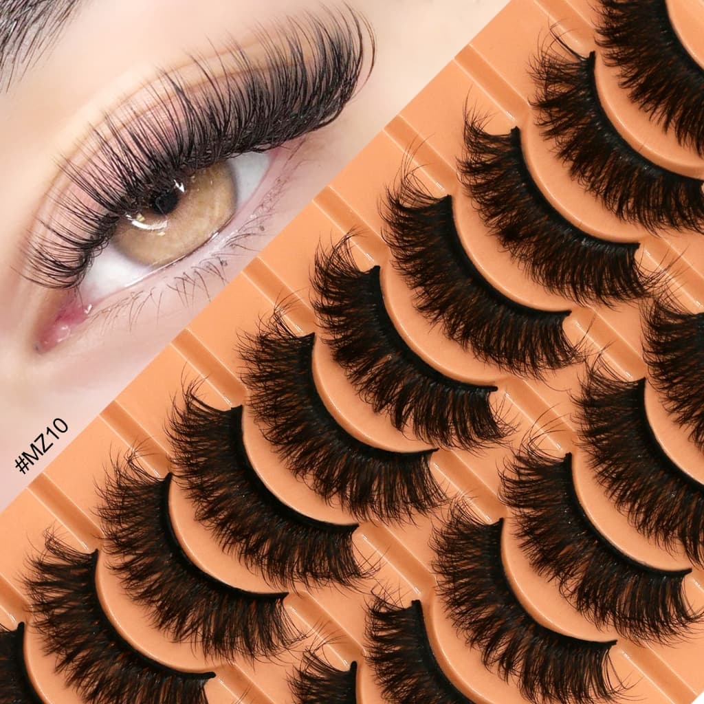 GROINNEYA 3D Pestanas Fofas Wispy Longas Dramáticas De Volume Total Falsas De Mink