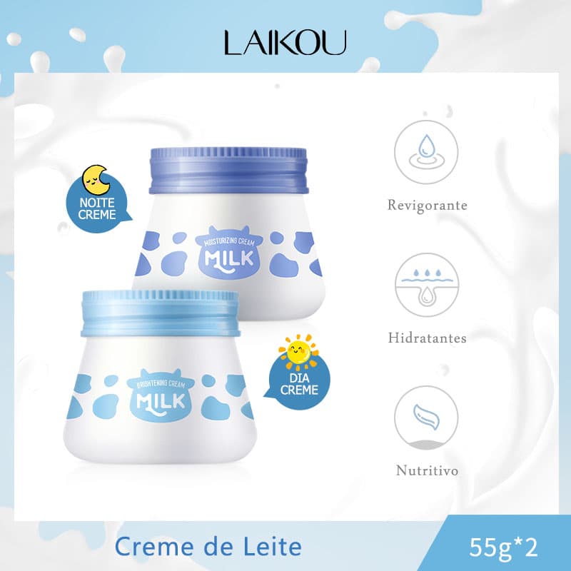 LAIKOU Creme Facial Clareador De Leite Brilhante Poros Encolhíveis Remover Rugas Sardas Cuidados Com A Pele 55g