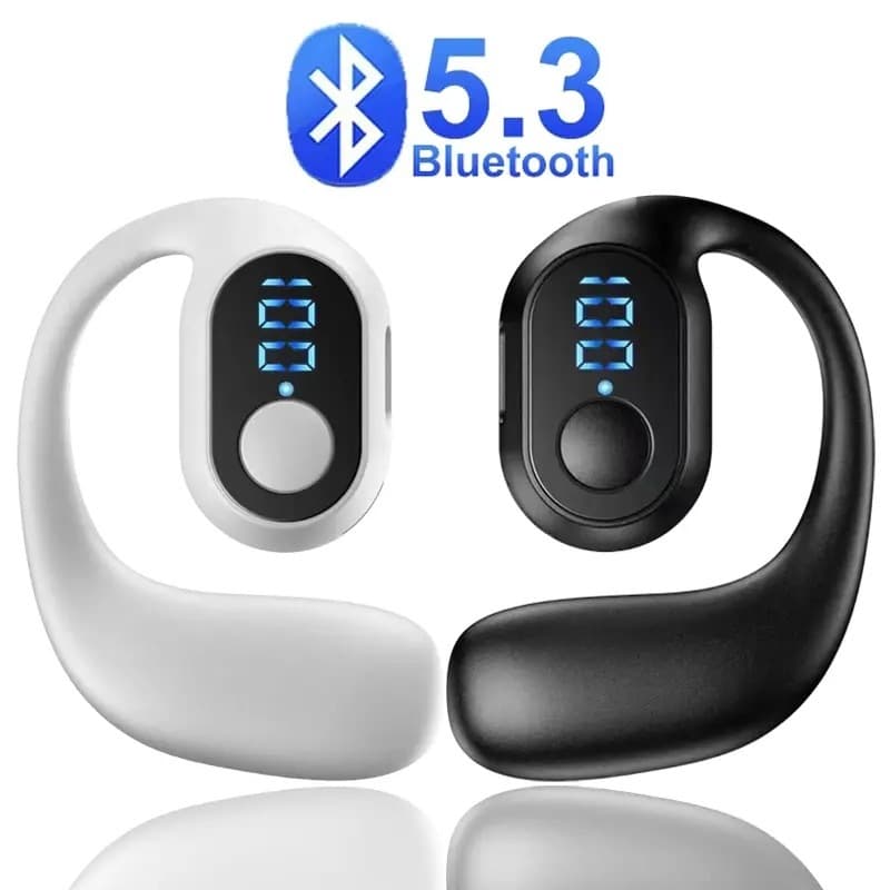 MUHUO Fones De Ouvido Bluetooth 5.3 Com Visor Digital Comerciais Recarregáveis Gancho