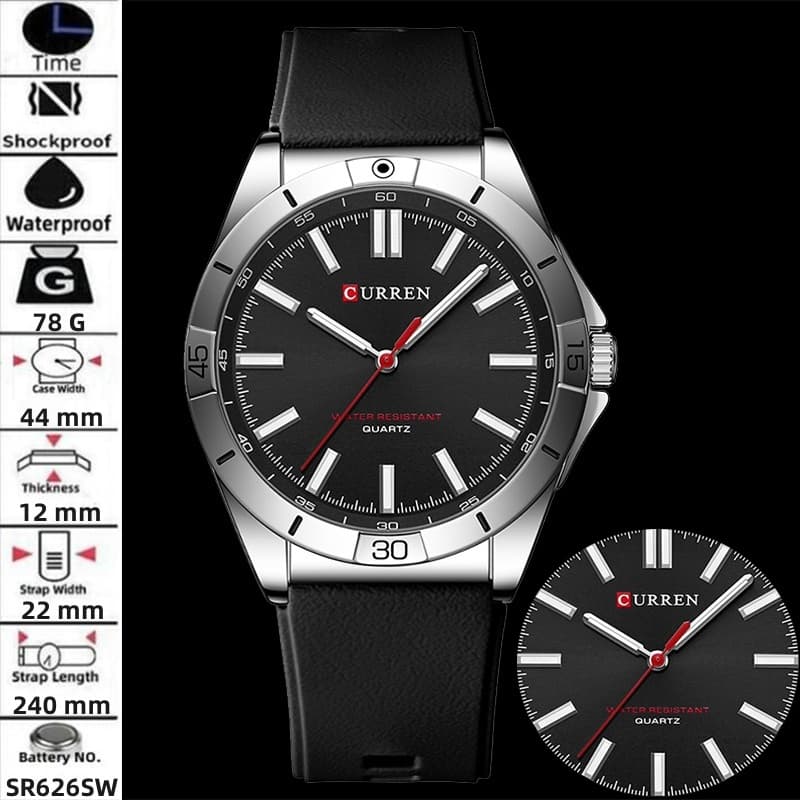Curren Moeda Relógios Analógicos Masculinos Moda Correia De Silicone Dureza Vidro Discagem Quartzo Hora À Prova D'água