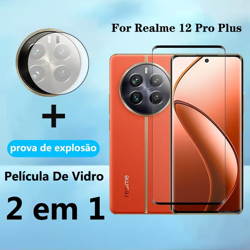 2 Em 1 Película De Vidro Realme 12 Pro Plus 5G Pelicula Protetor De Tela De Vidro Temperado
