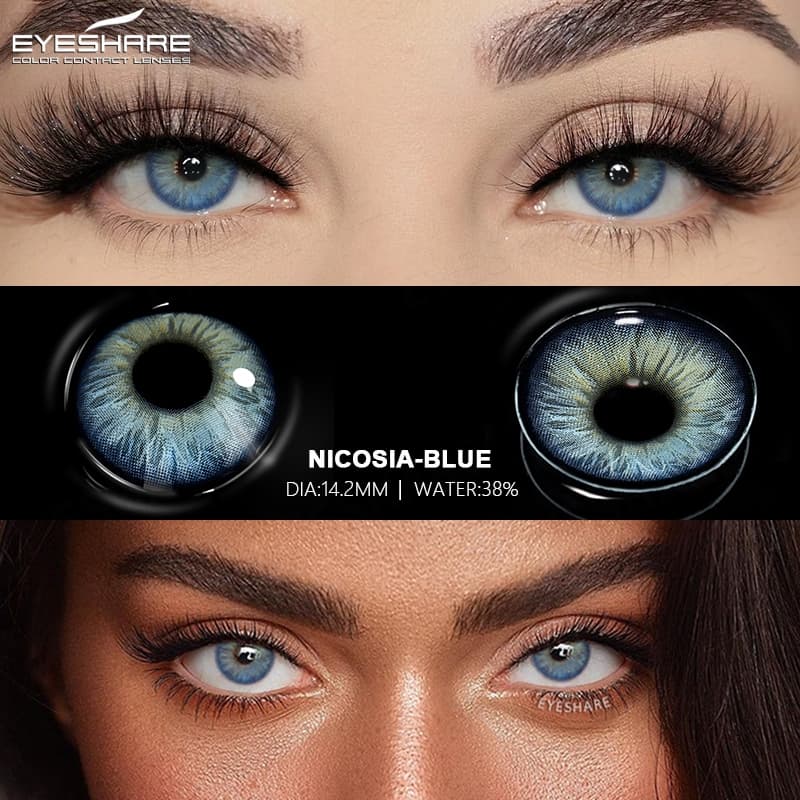 Lentes De Contato Coloridas EYESHARE S茅rie NICOSIA 1 Par De Azuis Cor Anual Com Estojo