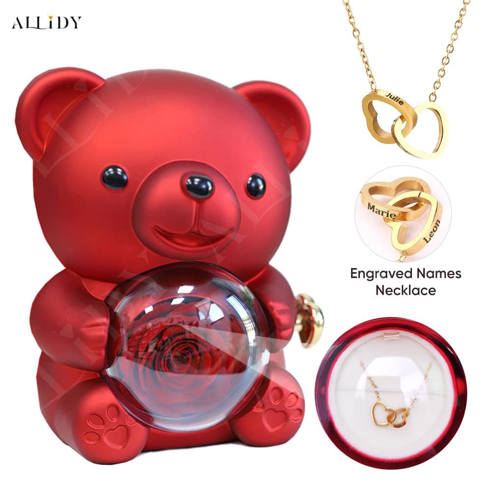 Presente Surpresa Perfeito Do Dia Das Mães Para Mulheres Colar Com Nome Personalizado Caixa De Ursinho De Pelúcia Rosa