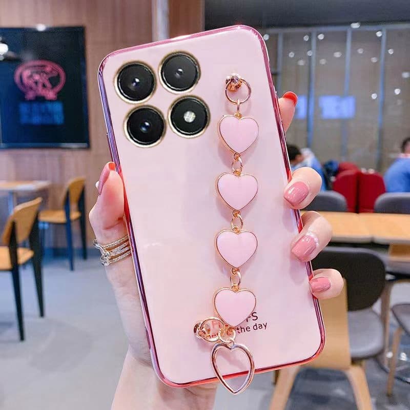 Capinha xiaomi pooc x6 pro De Telefone Galvanizada Xiaomi Poco x6 Pro Pulseira Em Forma De Coração