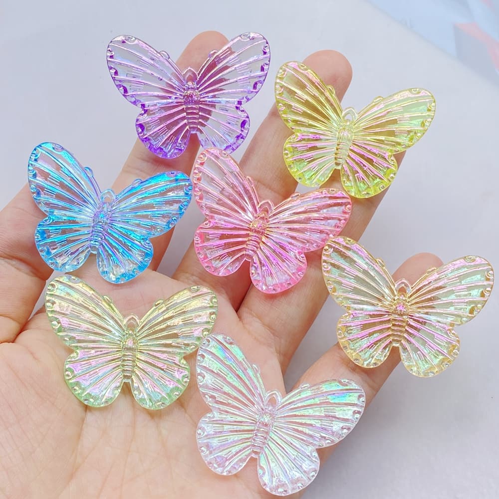 Conjunto de 10 peças de contas de borboleta de resina colorida com strass, pingente de parte traseira plana adequado para joias e artesanato DIY - muito adequado para decoração de casamento