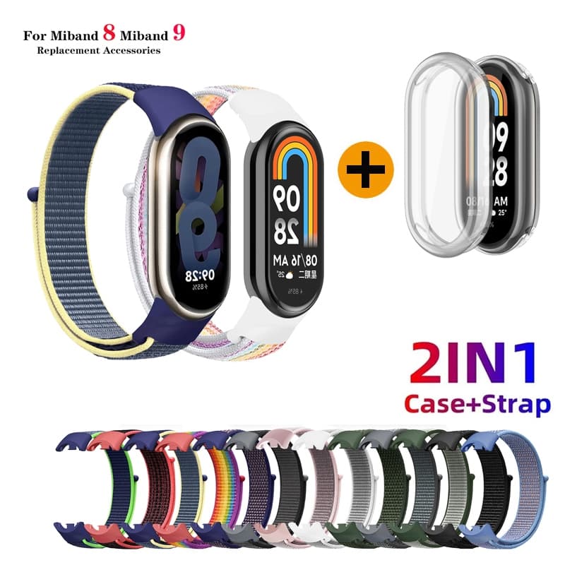 Pulseira 2 Em 1 + Capa De Nylon Tecido Para Xiaomi Smart Band 10/Miband 9/8 Protetora De Tela