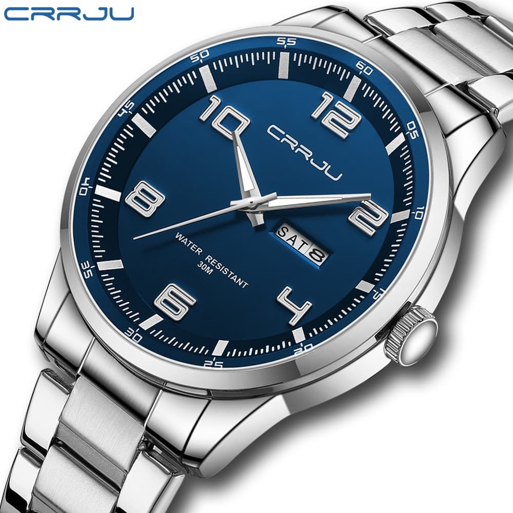 CRRJU Relógio Masculino Marca original Moda Negócios Casual Aço Inoxidável Quartzo À Prova D'água 5005X