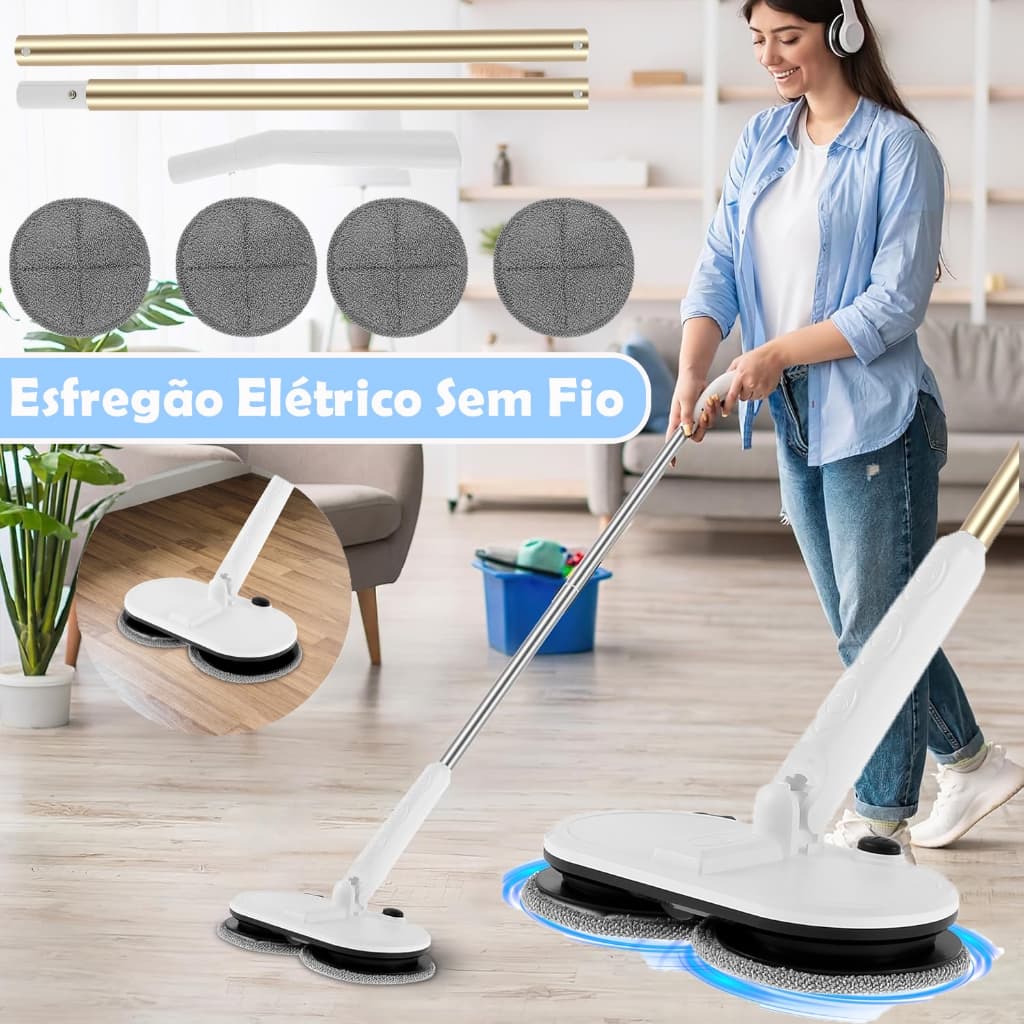 Mop Elétrico Automático Inteligente Para Casa Esfregão Sem Fio Com 4 De 2000m Limpador De Chão De Cabeça Dupla Eficiente