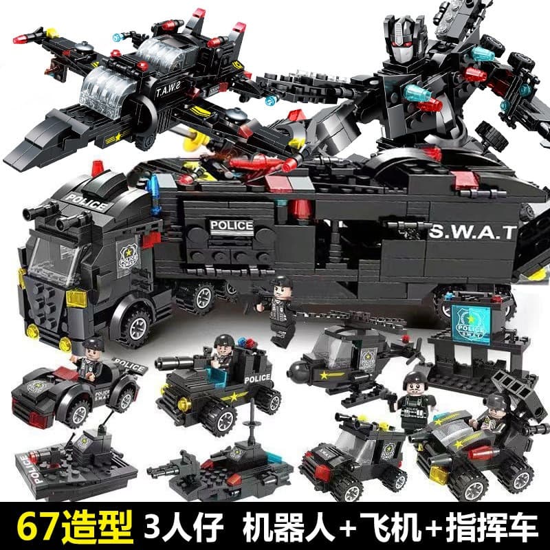 800pcs Lego Blocos de construção de partículas pequenas Menino Carro de polícia militar Montagem de blocos de construção