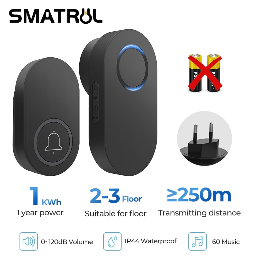 SMATRUL Ue plug Campainha Elétrica Sem Fio 300M Alcance À Prova D'água