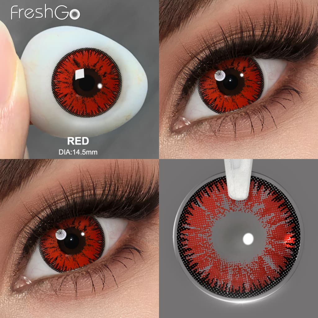(0.00~-8.00)Freshgo Lentes De Contato Coloridas anual vermelho com grau miopia lentes 2pcs