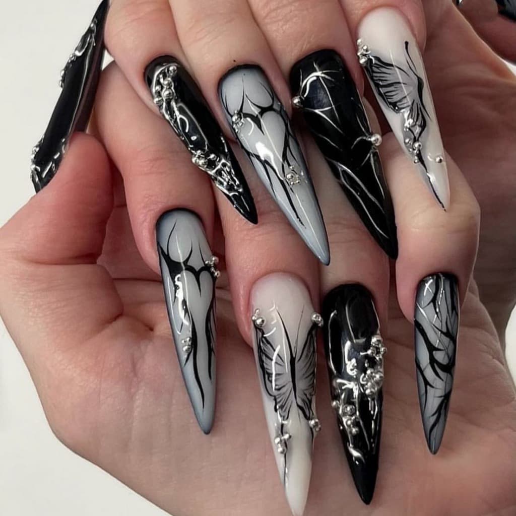 Pontas De Unhas De Halloween De Ponta Longa Imprensa Em Stiletto Falsas Reutilizáveis Acrílico Decoradas Dicas