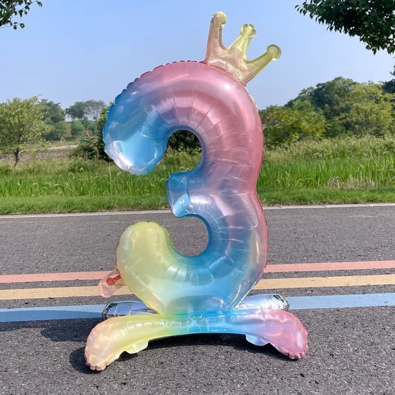 Novo 0-9 Numerado 32 Polegada Número De Pé Balão Foil Decoração De Aniversário Gradiente Coroa Adulto Casamento Chá De Bebê Fontes De Festa Balões