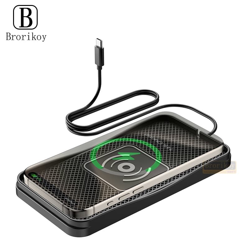 15W 2 Em 1 Tapete De Silicone Antiderrapante Suporte Para Painel De Carro De Carregamento Rápido Qi Carregador Sem Fio D