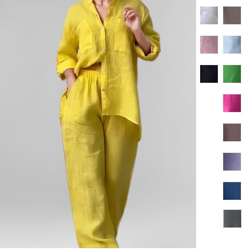 Moda Manga Longa Camisas E Calças Conjuntos De Duas Peças Feminino 2024 Outono Casual Algodão Linho Terno 2 Peça Conjunt