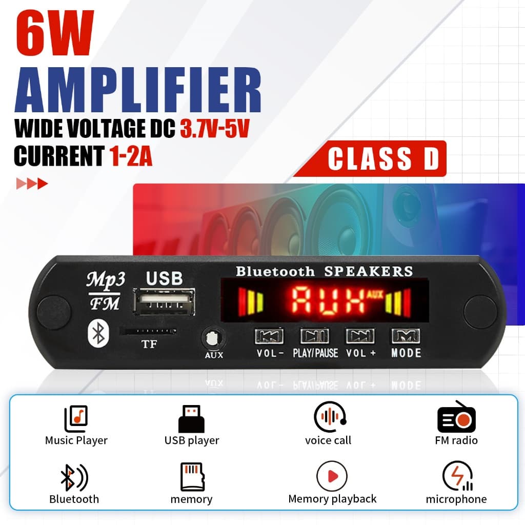 DC 5V 6W Amplificador DIY MP3 Decodificador Placa Bluetooth 5.0 Carro MP3 Player Módulo De Gravação USB Rádio FM AUX Par