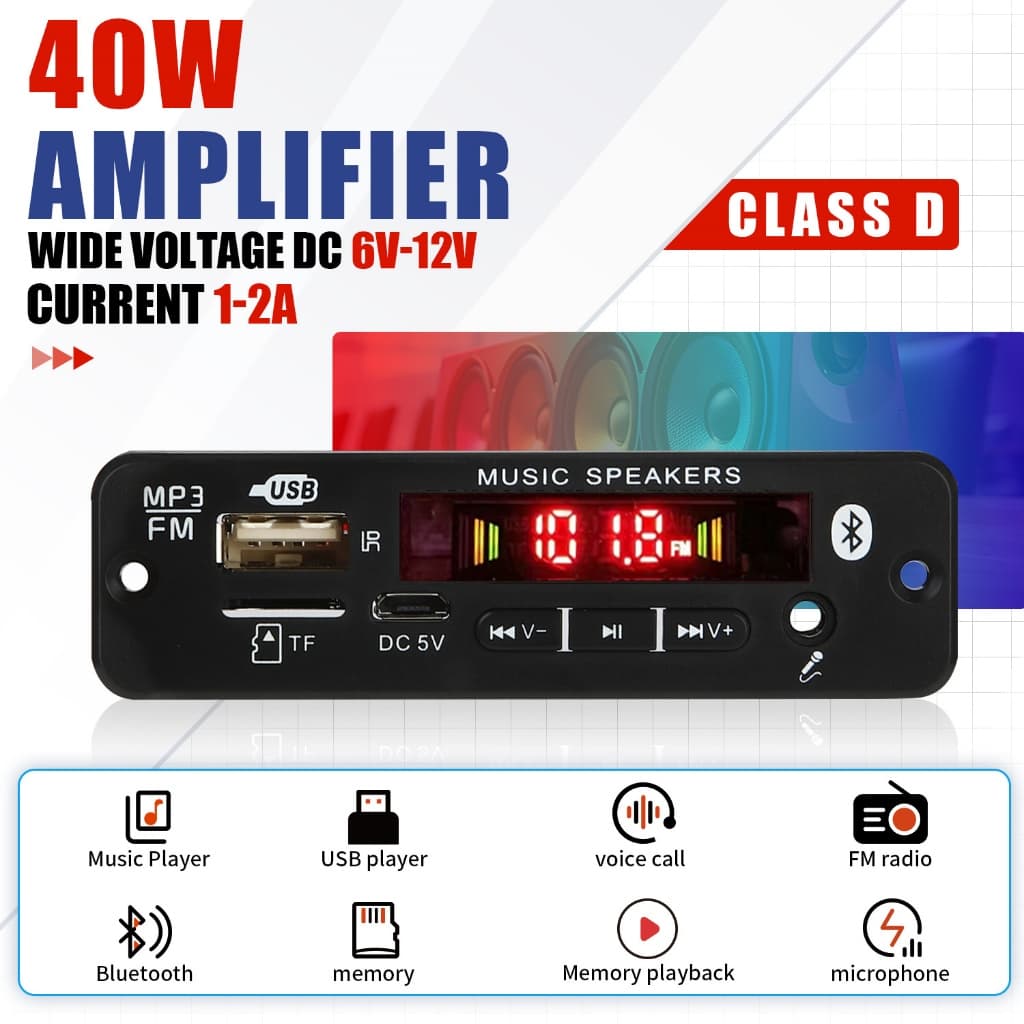 40w amplificador mp3 player  de som bluetooth De Áudio DIY  Módulo De Rádio FM Para Car 18V amplificador de som
