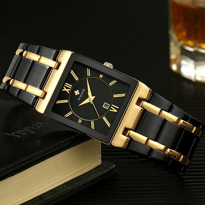 WWOOR Business Relógio Masculino De Aço Inoxidável Escritório Calendário Diário De Quartzo À Prova D'água-8858