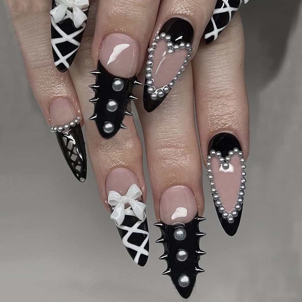 Preto Legal Unhas Falsas Halloween Morcego Imprensa Em Amêndoa Decorada Dicas De Rebite Arco 24 Pçs Acrílicas Reutilizáveis