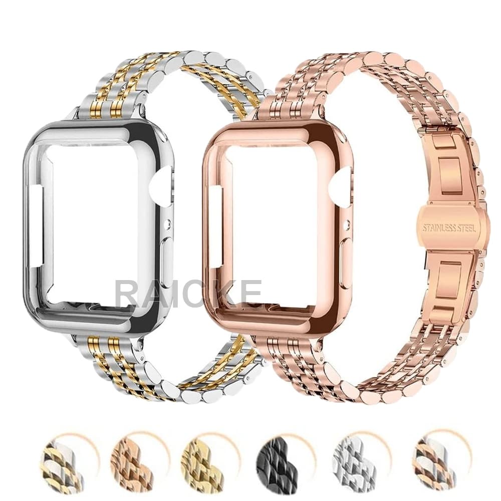 Cintura de aço inoxidável com caixa de TPU para a série iWatch 11/10/9/8/7/6/5/4/3/SE/Ultra 2 49mm 46mm 45mm 41 44 42 38