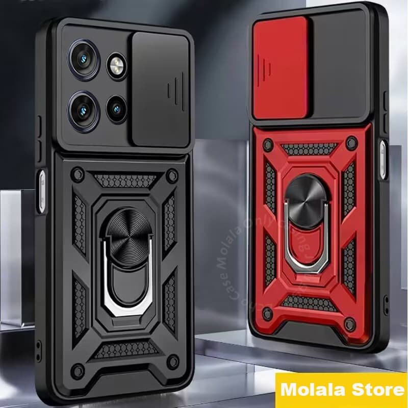 Capa De Telefone Para Motorola Moto G75 5G 2024 Com Suporte De Anel Magnético Do Carro Push pull Slide Lente Armadura Du