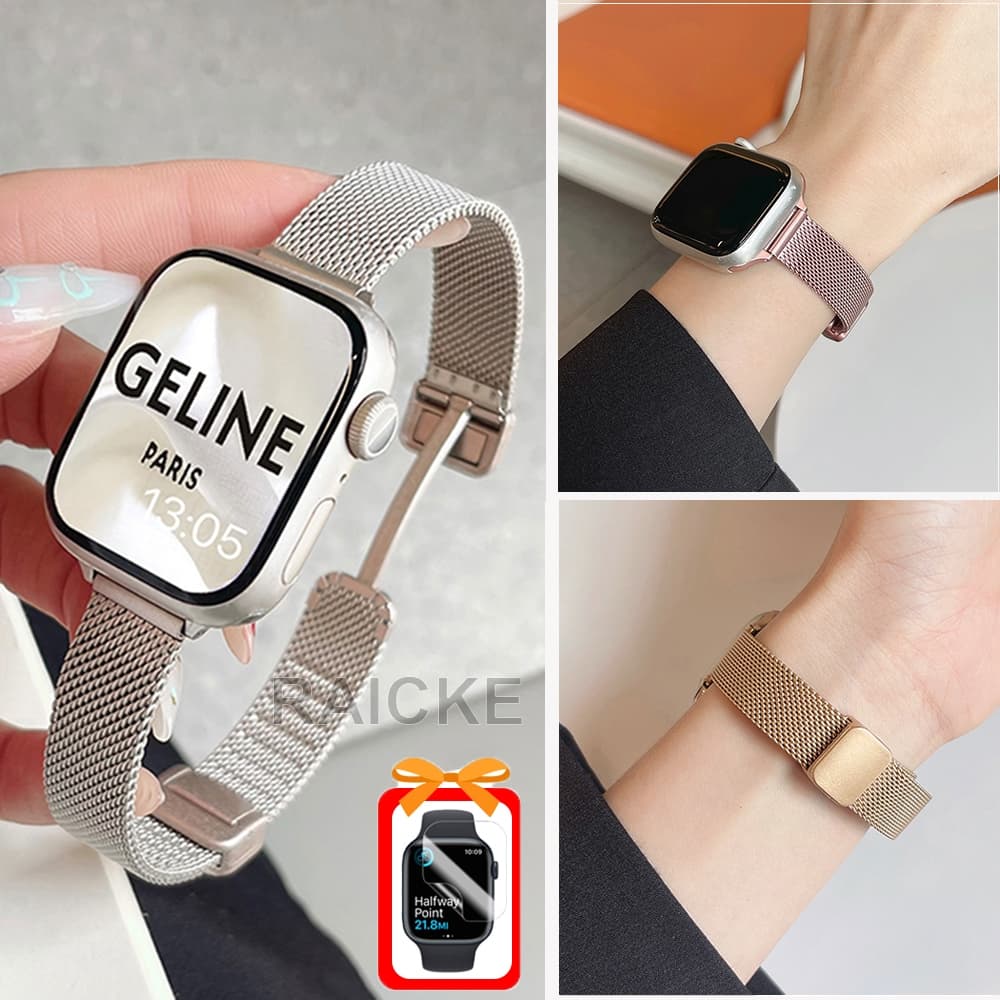 Slim Milanese Metal Strap para iWatch Series 11/10/9/8/7/6/5/4/3/2/1/SE/Ultra 49mm 46mm 45mm 44mm 42mm 41mm 40mm 38mm