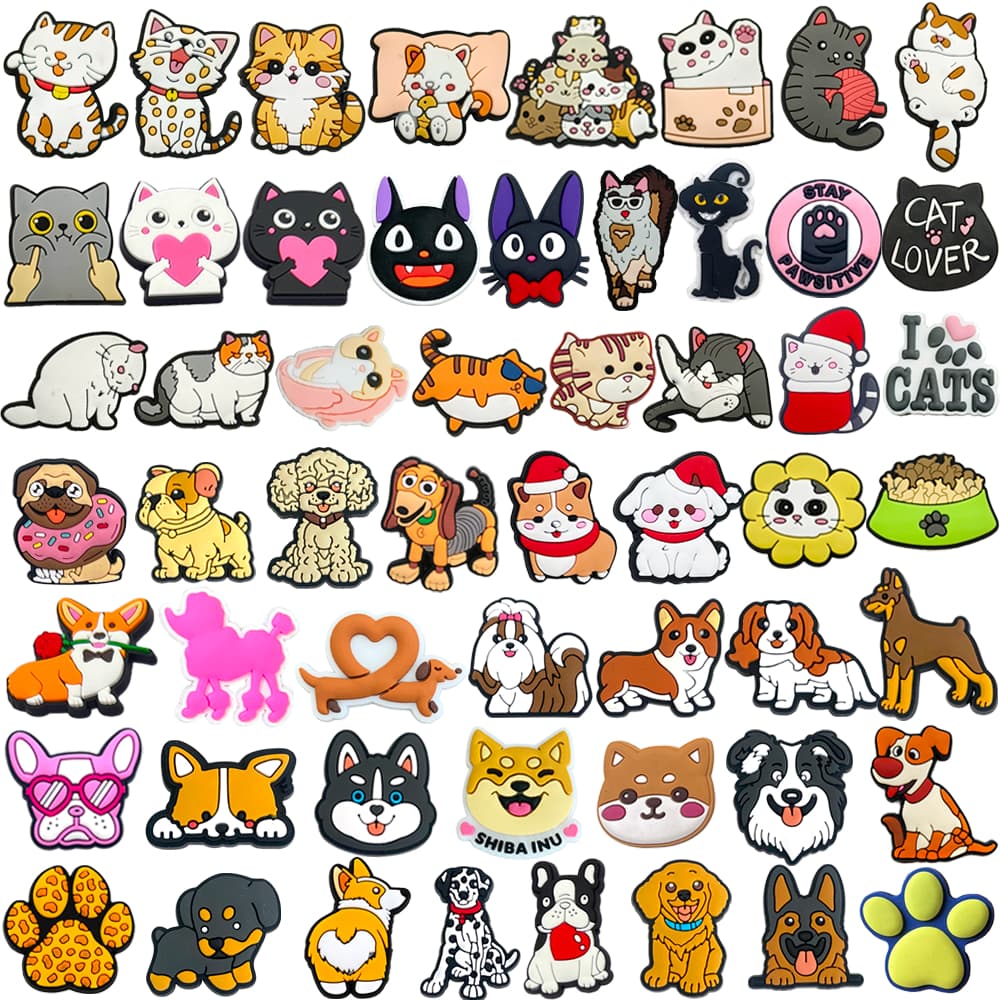53 Estilos Bonitos Gatos E Cães Tênis Encantos Sandálias Pingente Botão Original Sapato Tamanco Pinos Presentes Para Ami